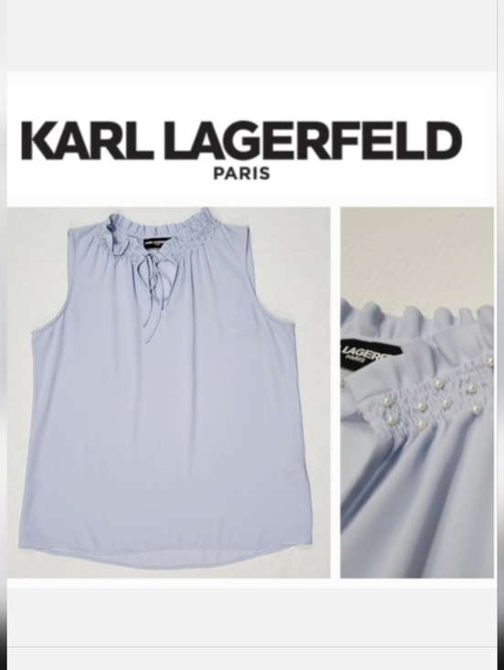 Karl Lagerfeld Tops - Karl Lagerfeld Paris Faux Pearl Smocked Mock Neck Top Sz M